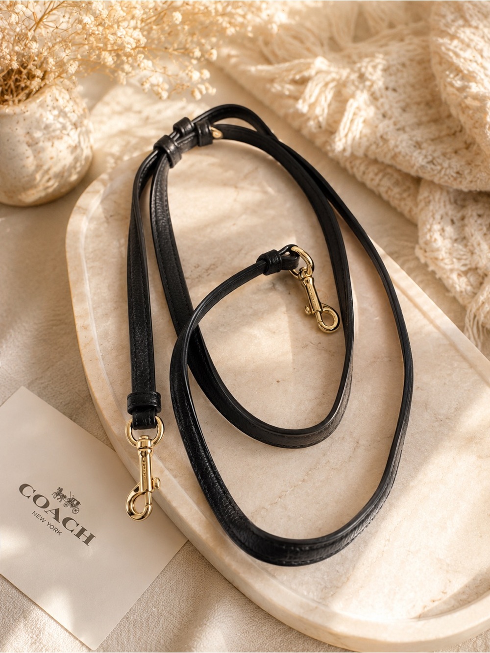 Coach Black pebble Leather Crossbody Strap with Gold-Tone Clips
